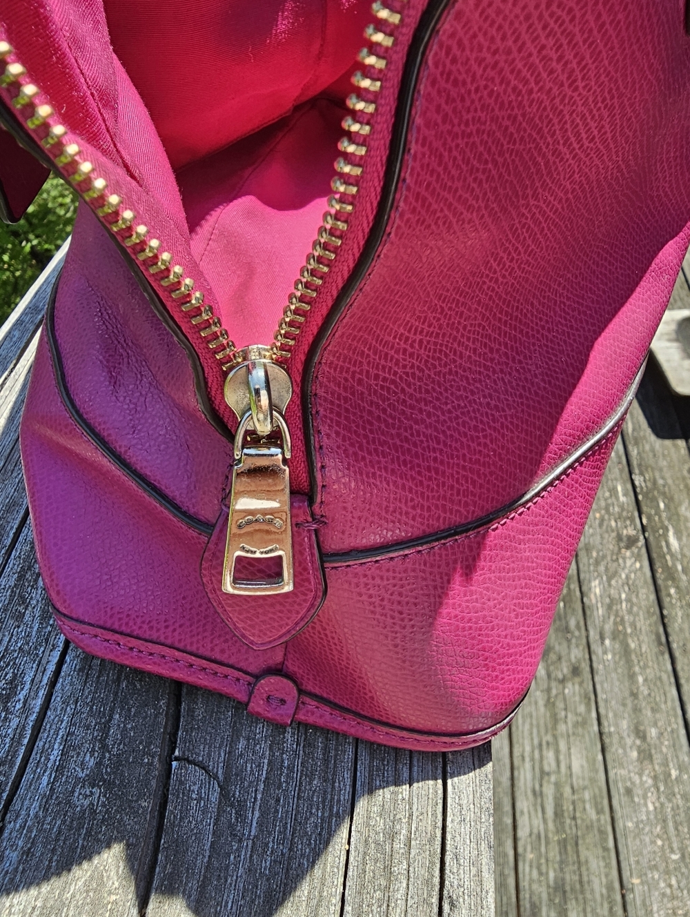 Coach Magenta Pebbled Leather Satchel Purse | Top Handle | Gold Hardware - Picture 14 of 16